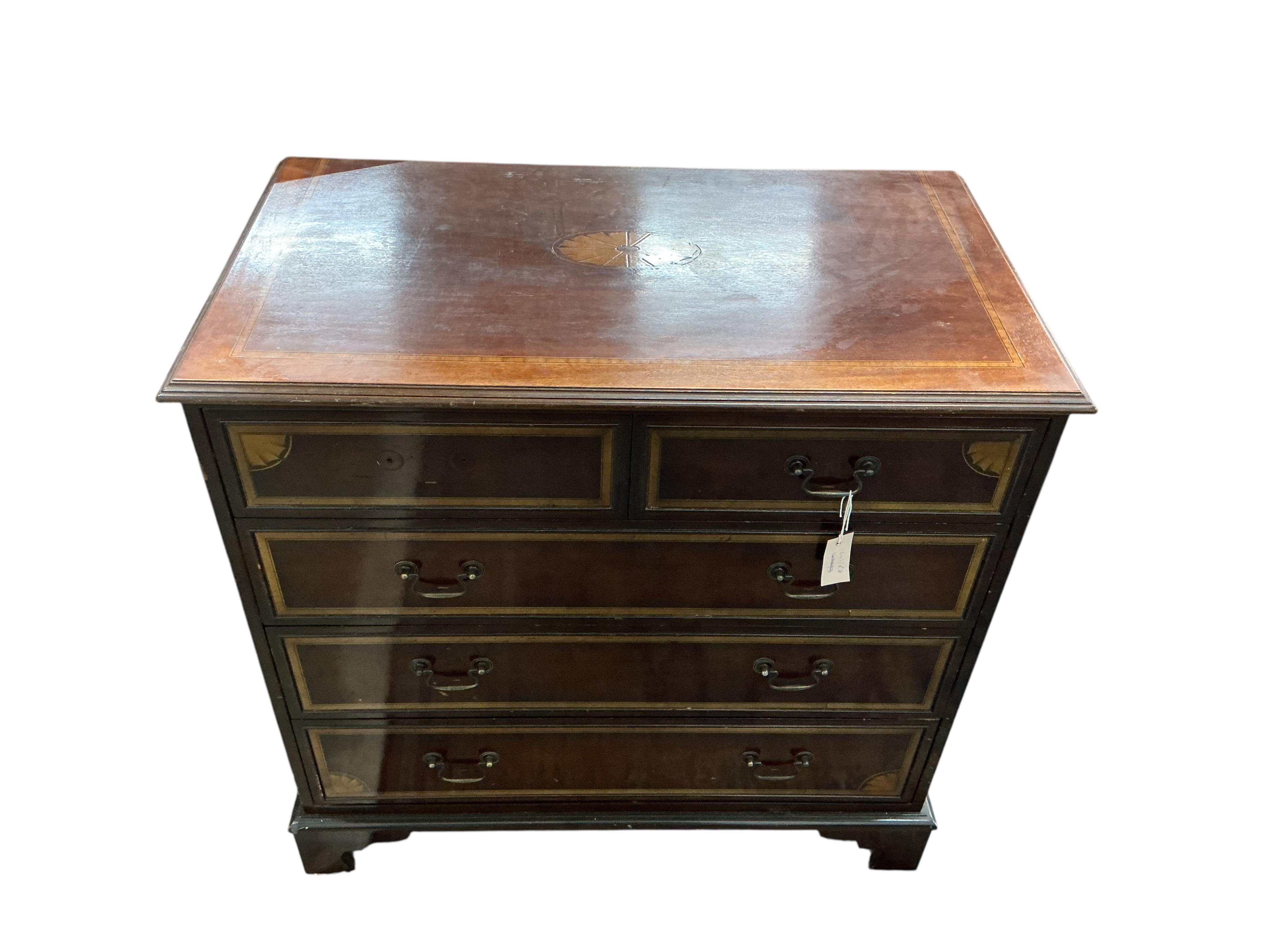 An Edwardian style banded mahogany chest of drawers, width 94cm, depth 53cm, height 94cm